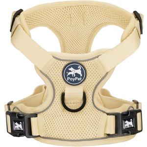 PoyPet Reflective Soft Breathable Mesh Dog Harness Choke-Free Double Padded Vest with Adjustable Neck and Chest(Khaki,XS)