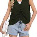 Cakulo Beach Cover Ups for Women Summer Crochet Tops 2025 Hollow Out V Neck Sleeveless Sweater Vest (Green, L)