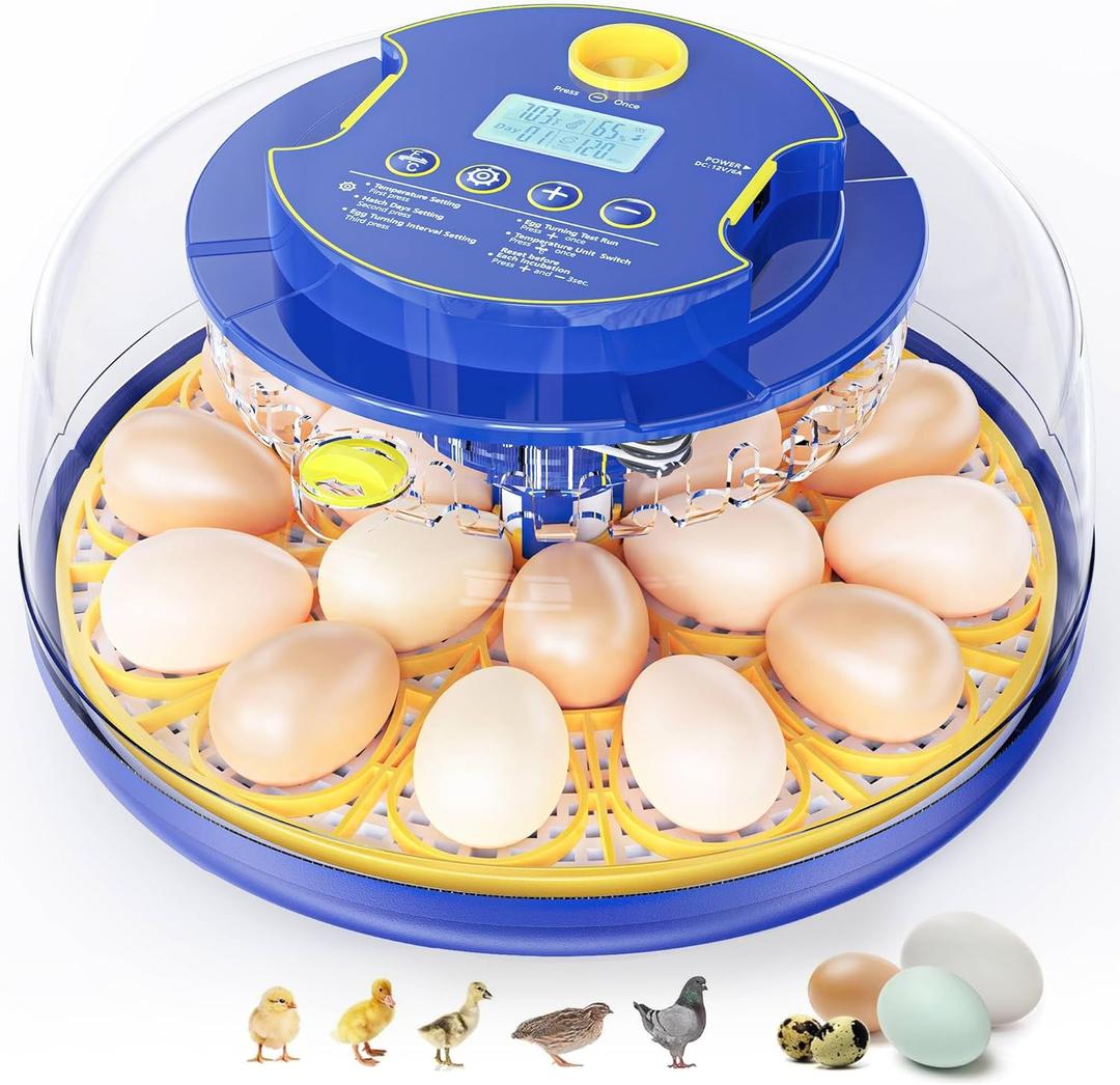 18 Chicken Egg Incubators for Hatching Eggs: Egg Incubator with Automatic Egg Turning and Humidity Control - Egg Candler - Temperature & Humidity Display - Used to Hatch Quail, Chicken, Duck and Goose