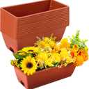 12 Pieces Rectangle Window Box Planter 17 Inch Window Plant Box Herb Planter Plastic Herb Pots for Indoor Plants Large Window Flower Boxes Outdoor with Tray for Garden, Balcony Home Decor (Brick Red)