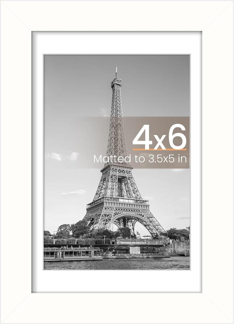 upsimples 4x6 Picture Frame, Display Pictures 3.5x5 with Mat or 4 x 6 Without, Wall Hanging Photo Frames, White, 1 Pack
