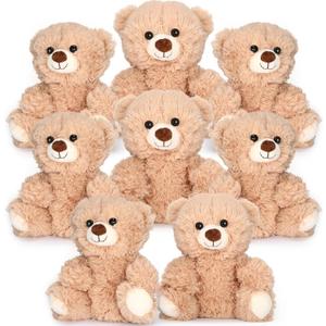 Jenaai 8 Pcs 10 Inch Bear Stuffed Animals Bulk Cute Baby Shower Small Plush Bears Party Favors for Baby Shower Wedding Birthday Graduation Centerpiece Decoration(Stylish,Light Brown)