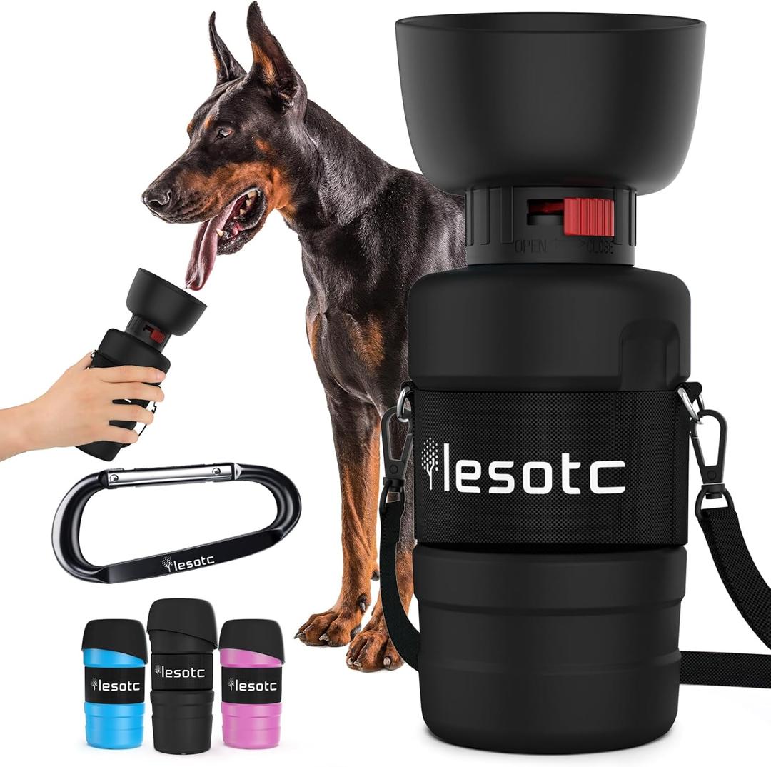 Lesotc Dog Water Bottle, Portable Water Dispenser with Water Bowl, Leak Proof Pet Travel Squeeze Bottle, Puppy Essentials Dog Stuff Accessories for Outdoor Walking, Hiking, Camping Doggie Gift (28 Ounces, 3rd Gen 3NEW Upgraded Black)