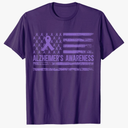 Alzheimer's Awareness Purple American Flag Ribbon T-Shirt Size 2XL, Purple 