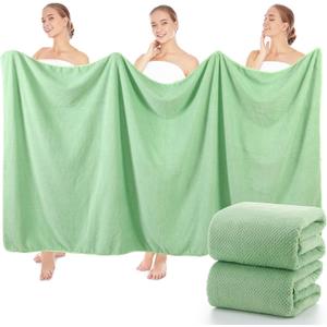 Lounsweer 2 Pcs Extra Large Bath Towel Set 40 x 80 Inches Oversized Bath Sheets for Adults Jumbo Soft Highly Absorbent Coral Fleece Shower Towel for Hotel Bathroom Guest Spa Gym (Green)
