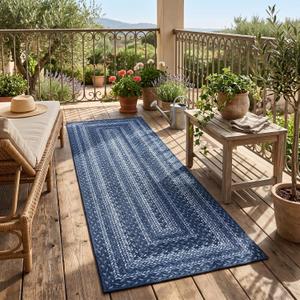 Garvee Runner Rug 2x6 Easy Jute Hallway Runner Rug Washable Non Slip Indoor Outdoor Rugs for Patio Entryway Ultra-Thin Non-Shedding Floor Mat for Laundry Bathroom Bedroom Backyard Porch Navy Blue