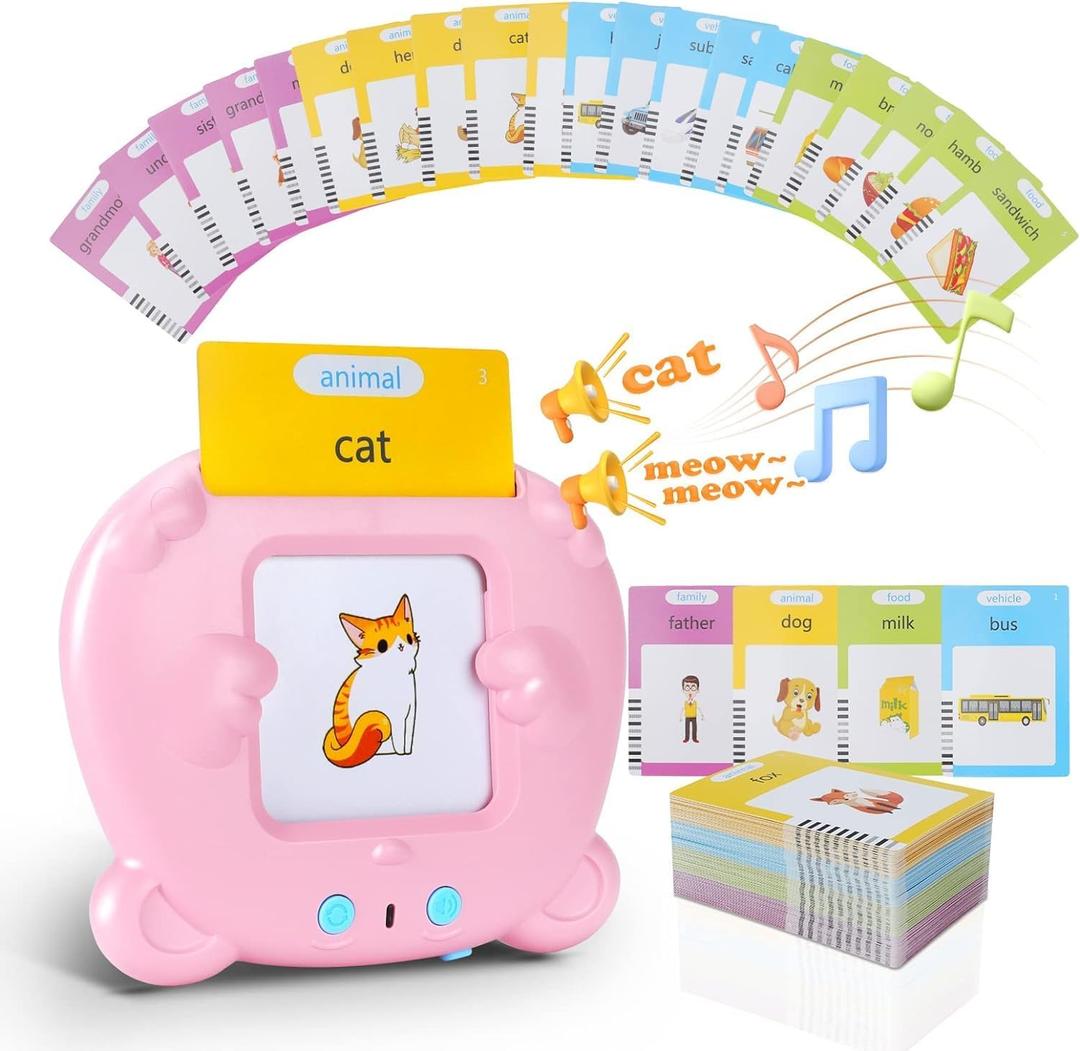 Upgraded Talking Flash Cards for Toddlers, 1 Year Old Boy Girl Birthday Easter Gift, Montessori Toys 1 2 3 Year Old, 224 Sight Words Flash Cards Kindergarten,Speech Therapy Toys Toddlers 1-3,Pink