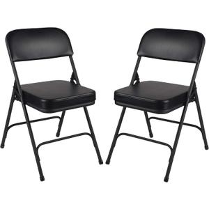 OEF Furnishings OEF3200 Series Heavy Duty, Industrial Grade, Premium Vinyl Folding Chairs 2" Ultra Padded Seat Double Hinged Steel Frame (2 Pack, Black/Black)