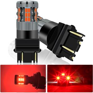 2Pcs 3157 T25 P27/7W LED Bulb Red, 4157 3057 3157A 3457 4057 CANBUS Error Free Anti Hyper Flash Brake light Replacement Bulb Super Bright 30-SMD 25W 4000LM