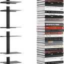Invisible Floating Bookshelf for Wall, 8 Tier Vertical Spine Book Tower Wall Mounted, Heavy-Duty Metal Book Organizers for Home Office, 4 Pack Black