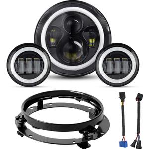 YEEGO DIRECT 7 inch Motorcycle LED Headlight 4.5 inch Fog Passing Lights for Road Kin-g Ultra Clas-sic Elec-tra Street Gli-de Tr-i Cv-o Heri-tage Sof-tail Slim Delu-xe Fat-boy, DOT Approved(Black)