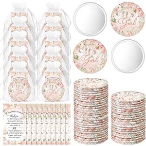 36 Sets Baby Shower Favors Bulk Small Compact Mirrors with Thank You Cards Organza Bags Mini Pocket Makeup Mirrors Return Gift for Guests Girl Boy Wedding Gender Reveal Party(It's A Girl)