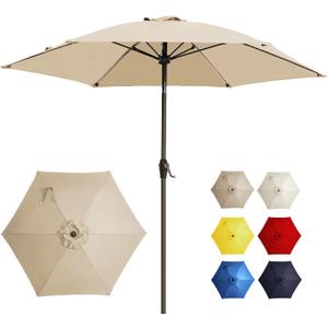 7.5FT Large Outdoor Patio Umbrella with Crank & Tilt - Durable Market Umbrella for Outdoor Patio with 6 Fiberglass Ribs for Poolside,Deck,Yard,Garden