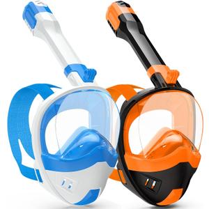 Full Face Snorkel Mask, Snorkeling Gear for Adults Kids with Latest Dry Top Breathing System and Detachable Camera Mount, with 180 Degree Panoramic View