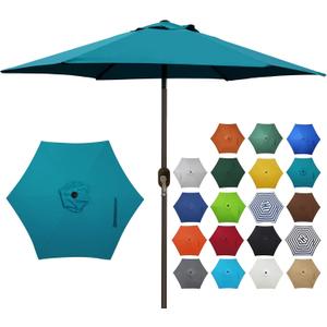 Blissun 7.5 ft Patio Umbrella, Yard Umbrella, Outdoor Market Umbrella with Push Button Tilt Crank (Cerulean)