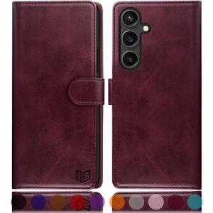 SUANPOT Compatible with Samsung Galaxy S25 Wallet case with RFID Blocking Credit Card Holder,Flip Book PU Leather Protective Cover Women Men for Samsung S25 Phone case Wine Red