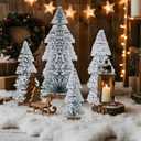 Yookat 4 Pieces Mini Christmas Trees Bottle Brush Trees Artificial Mini Bottle Brush Tree with Wood Base for Christmas Decoration (Green)