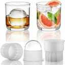 Berglander Whiskey Glasses Set of 4 (2 Bourbon Glasses, 2 Big Ice Ball Molds) 11.5 oz Reusable PET Clear Plastic Old Fashioned Glasses for Scotch Cocktail Cognac Vodka Liquor Cold Drink, Gifts for Men