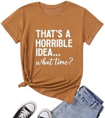 Fafaget Women's Funny Letter Print T-Shirt Graphic Tee for Casual Daily Wear Khaki Size M