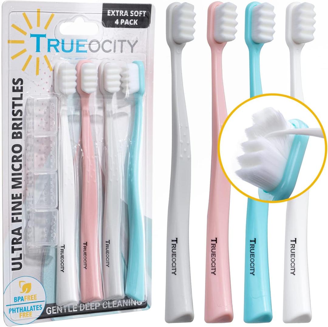 Extra Soft Toothbrushes For Adults, Nano Toothbrush 20,000 Ultra Fine Bristles for Sensitive Gums, Gentle Adult Toothbrush for Gum Care, Deep Cleaning Soft Brush, Pack of 4 Oral Care Brushes