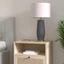 JONATHAN Y 28.5" Gray Modern Ceramic Table Lamp for Living Room Bedroom, Fluted Bedside Nightstand Lamp with White Linen Shade, Gold Base, LED Bulb Included (JYL5045B)