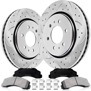 Front Drilled and Slotted Brake Pads and Rotors Kit Ceramic Automotive Replacement Brake Kits Vented 13.78 Inch Compatible for Ford F150 2010-2020 Expedition Navigator 2007-2021 (14 Pcs)