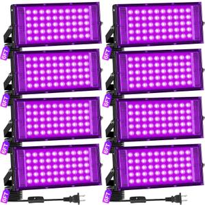 50W LED Black Light IP66 Waterproof 8 Pack, Outdoor Blacklight Flood Light with Switch+6FT Cord, Blacklight Spotlight for Neon Glow in The Dark Party Body Paint Fluorescent Poster Classroom Halloween