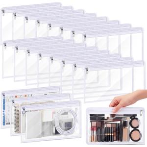 Ireer 18 Pcs Clear Zipper Pouches PVC Waterproof Pouch Bags Transparent Zipper Pouch Clear Storage Bags Multipurpose for Organizing Travel Cosmetics Document File (White,11.5 x 7 Inch)