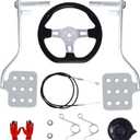 Wadoy Go Kart Brake Throttle Pedals with Automotive Steering Wheels, Upgrade 71" Cable with Return Springs Kit, Go Kart Accessories Go Karts Steering Kit