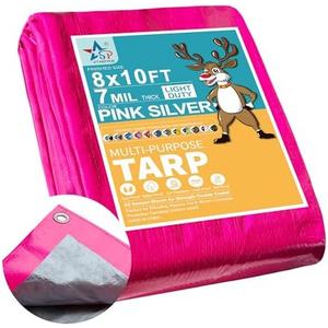 STARPYNG-7 Mil Pink/Silver 8x10 Feet Tarp-Multifunctional Waterproof Tarpaulin-Waterproof, UV Resistant, Rip and Tear Resistant, Poly Tarpaulin with Reinforced Edges for Cover