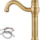 gotonovo Single Handle Vessel Sink Faucet 360 Swivel Bathroom Faucet One Hole Farmhouse Lavatory Vanity Faucet Bowl Sink Mixer Tap with Pop Up Drain, Antique Brass