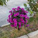 Artificial Silk Flowers Azalea for Outdoor with Ground Spike, Faux Floral Topiaries Ball Bushes Shrubs for Home Garden Yard Patio Decor UV Resistant (Purple)