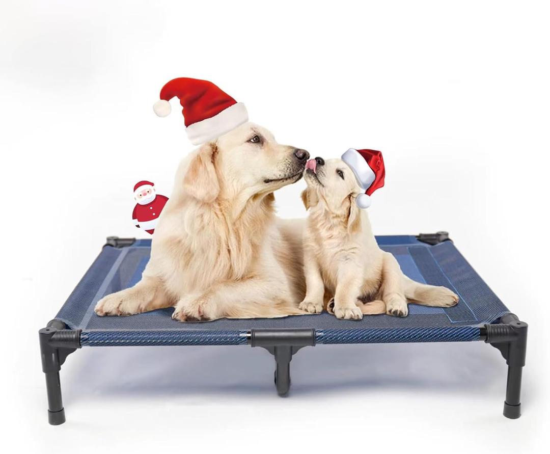 suddus Elevated Dog Bed for Medium Dogs, Dual Support Cooling Cot with Teslin Mesh, Portable Waterproof Pet Bed for Indoor/Outdoor Use, Large, 36x30x7 Inch, Blue