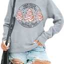 MOUSYA Farm Fresh Christmas Tree Cakes Sweatshirt Woman Christmas Crewneck Sweater Xmas Gifts Top Casual Long Sleeve Tops (Gray)