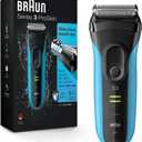 Braun Electric Series 3 Razor with Precision Trimmer, Rechargeable, Wet & Dry Foil Shaver for Men, Blue/Black, 4 Piece