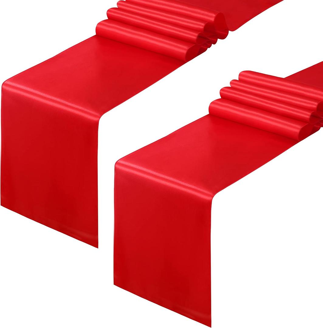 Horbaunal 2 Pack Red Satin Table Runner 12 x 108 Inch, Smooth Table Runners for Wedding Banquets Birthday Party