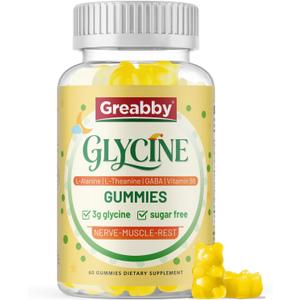 Glycine 3g Gummies, with Alanine 1000 mg for Sleep Muscle Relaxation, L Theanine, GABA, Vitamin B6, Glycine Supplements for Adults Sleep, Sugar Free Pineapple Flavor, 60 Gummies BBD:  Apr 15 2028