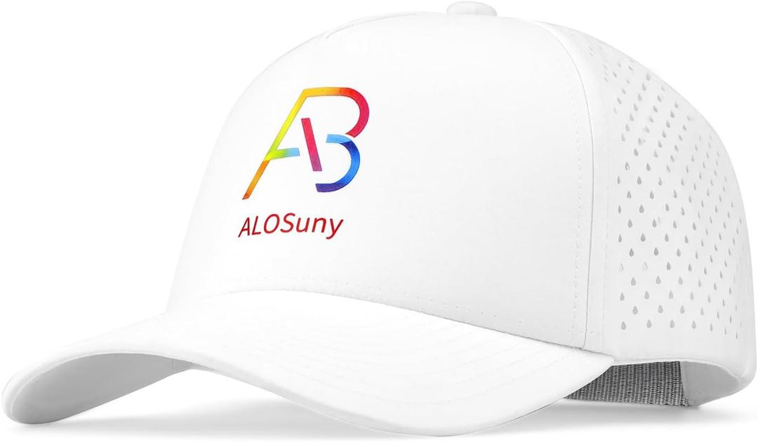 Men Adjustable Baseball Cap with Curved Breathable Quick-Drying Laser-Cut Mesh Back Closure Hat (White)