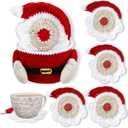 5 Pcs Christmas Crochet Coaster Gift Set Santa Claus Coaster with Body Storage Basket Xmas Handmade Present Woven Cup Mats Kit for Christmas Party Gifts Holiday Kitchen Office Home Decor