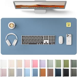 YSAGi Leather Desk Protector, Office Mat, Large Mouse Mat, Non-Slip PU Leather Blotter, Laptop Desk Pad, Waterproof Writing Pad for Office and Home (Blue, 35.4" x 17")
