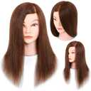 Mannequin Head with Human Hair - 20-22" Cosmetology Mannequin Head with 100% Real Human Hair for Braiding Practice Cutting - Manikin Head with Human Hair for Hairdresser (Brown)