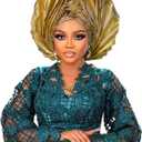 Nigerian Women's hat Folding Fan African Headscarf hat,Auto Gel Headwear, Suitable for Weddings, Parties, Special (Golden)