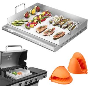 Griddle for Gas Grill- Stainless Steel Griddle, Flat Top Grill with Removable Grease Tray, Stove Top Griddle Pan for Charcoal Grill, Griddle Cooking Plate for Outdoor Grilling (23" x 16" x 2.2")