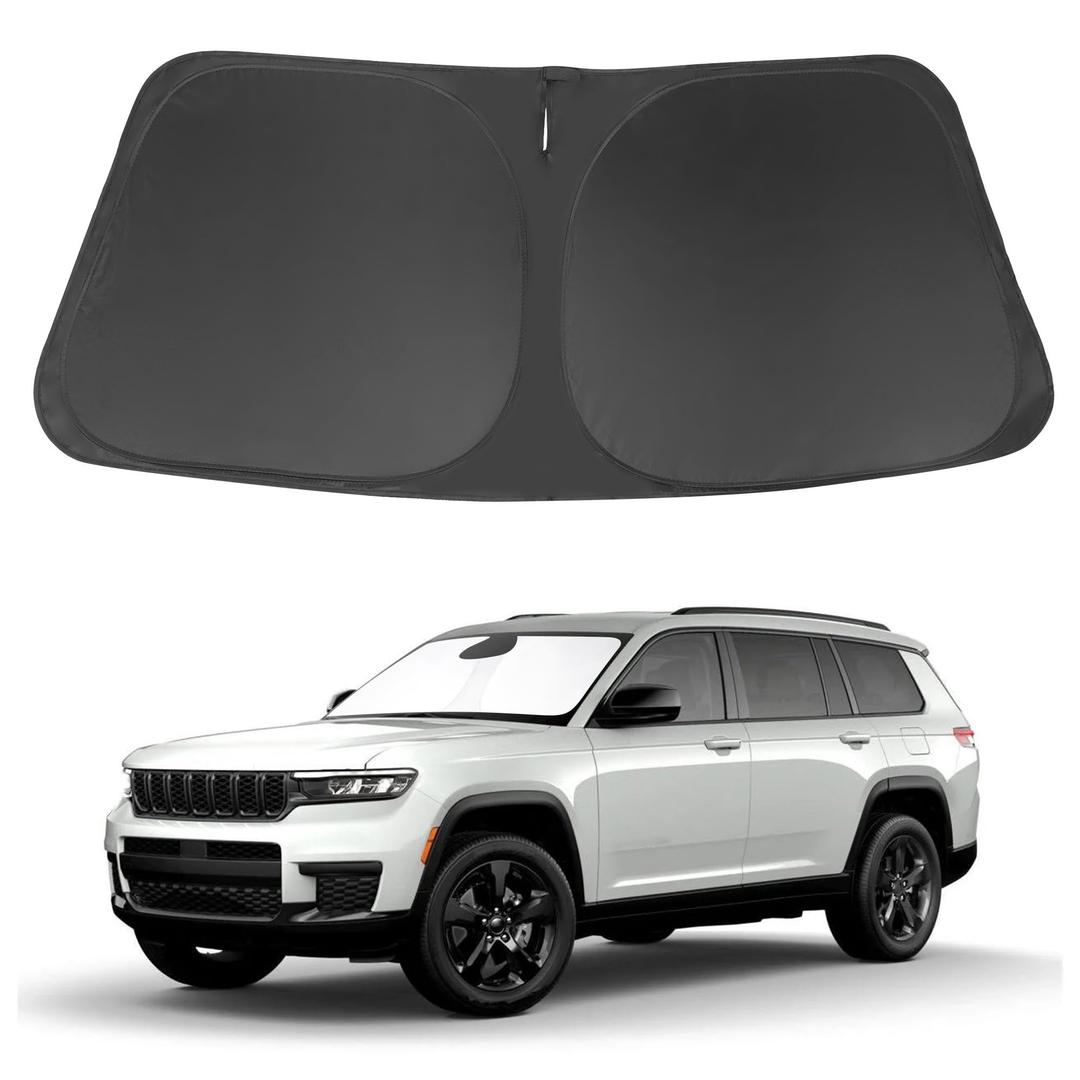 Windshield Sun Shade Custom Fit 2021-2024 2025 2026 Jeep Grand Cherokee L/Jeep Grand Cherokee SUV Accessories Front Window Sunshade Sun Visor Protector Blocks Rays