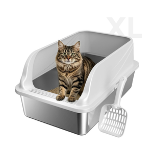 Stainless Steel XL Cat Litter Box, High‑Sides Anti‑Spill Metal Litter Pan | Prevents Urine Leakage Includes Scoop Durable & Sturdy Odor-Resistant
