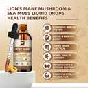 Lions Mane Mushroom Liquid Drops, 8 in 1 Mushroom Complex Supplement with Irish Sea Moss, Chaga, Turkey Tail, Cordyceps & More for Brain, Focus, Cognitive & Immune Support, Vegan, Peach Flavor, 60mL