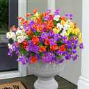 Dolicer 8 Bundles Look Real Artificial Flowers for Outdoors, UV Resistant Fake Outdoor Flowers Outdoor Artificial Flowers Realistic Silk Flowers for Outside Faux Plants Flowers for Porch Patio Garden (Yellow+purple+orange+white)