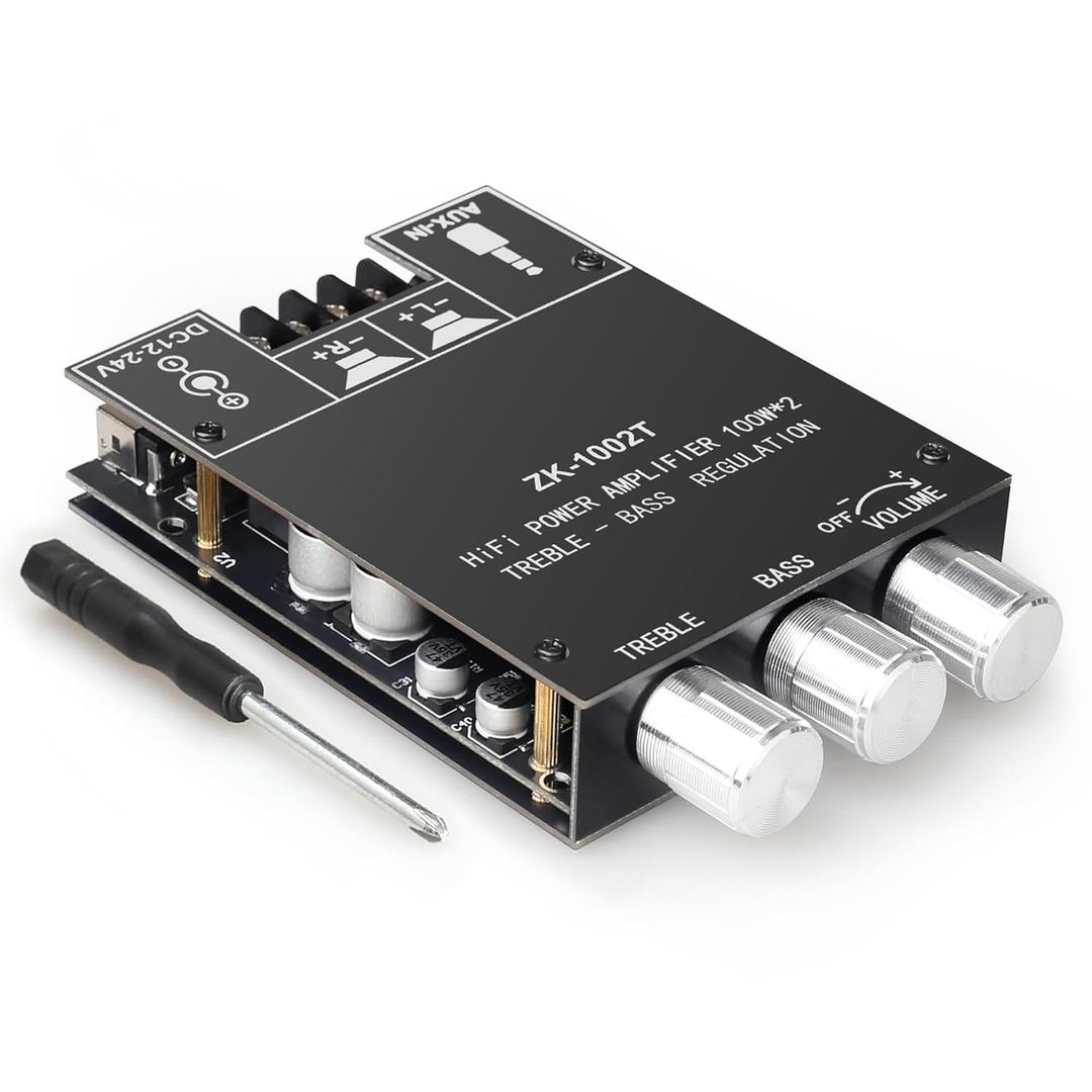 ZK-1002T 100W+100W Power Amplifier Board, TPA3116D2 Chip with Bluetooth and AUX Inputs, 2.0 Channel Audio Power Amplifier (ZK-1002T)