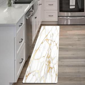 Mrcrypos Gold White Kitchen Rugs Cushioned Anti Fatigue Marble Kitchen, 23.5" W x 70" L