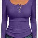 Kissfix Long Sleeve Shirts for Women Fall Winter Henley Tops Business Casual Ribbed Blouses Date Night Trendy Outfits, S